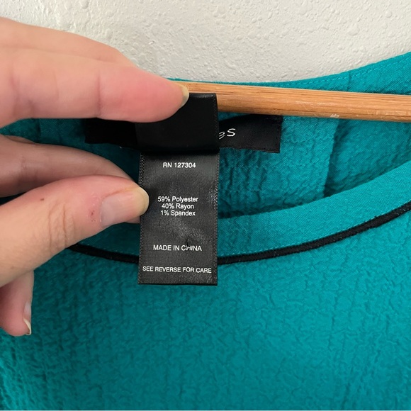 Ali Miles Turquoise & Black Blouse Tunic Crepe Crinkle Fabric Size XL - Picture 3 of 11